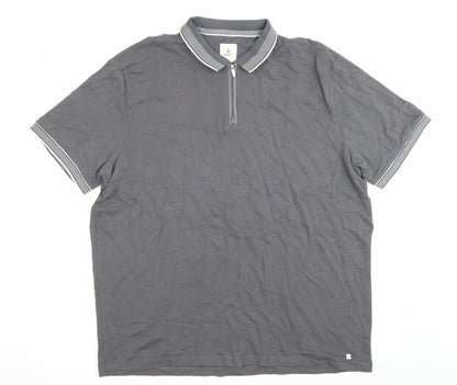 Next Men’s Grey 2XL Polo Shirt Short Sleeve 1/4 Zip Cotton