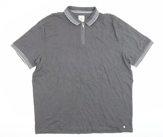 Next Men’s Grey 2XL Polo Shirt Short Sleeve 1/4 Zip Cotton