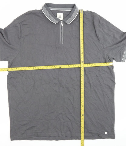 Next Men’s Grey 2XL Polo Shirt Short Sleeve 1/4 Zip Cotton