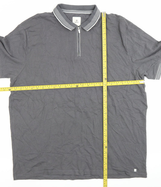 Next Men’s Grey 2XL Polo Shirt Short Sleeve 1/4 Zip Cotton