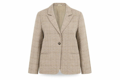 Cotton Traders Women's Beige Check Blazer Size 16 Single-Breasted Jacket