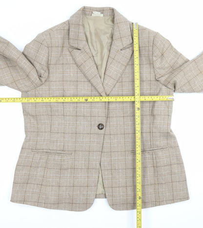 Cotton Traders Women's Beige Check Blazer Size 16 Single-Breasted Jacket