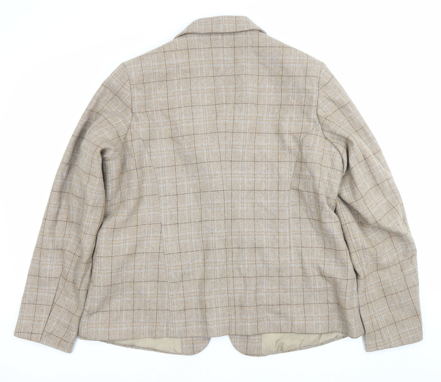 Cotton Traders Women's Beige Check Blazer Size 16 Single-Breasted Jacket