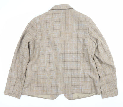 Cotton Traders Women's Beige Check Blazer Size 16 Single-Breasted Jacket