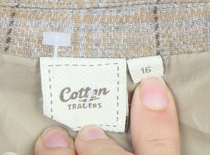 Cotton Traders Women's Beige Check Blazer Size 16 Single-Breasted Jacket