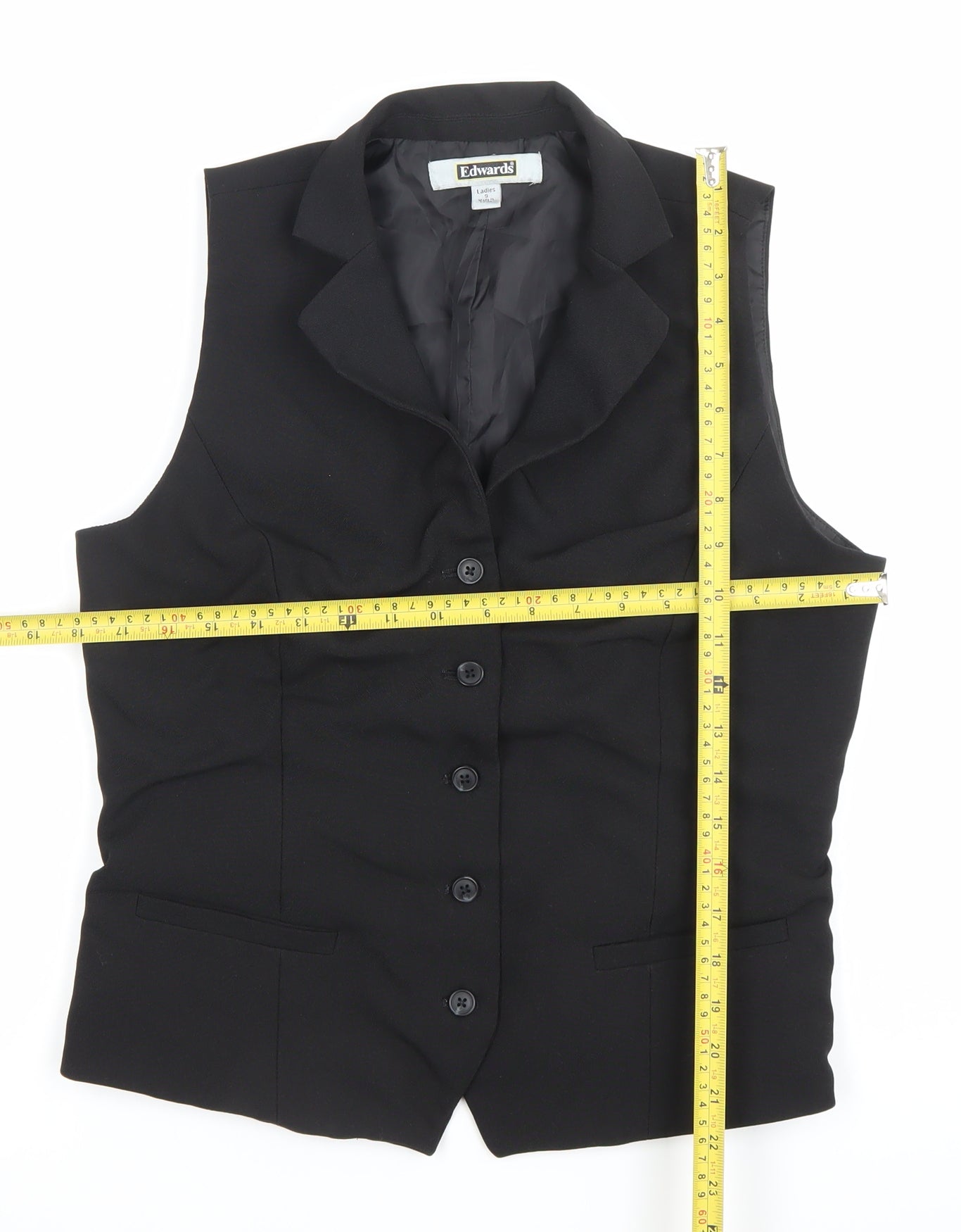 Edwards Womens Black Waistcoat S Regular Fit 5-Button Workwear Vest
