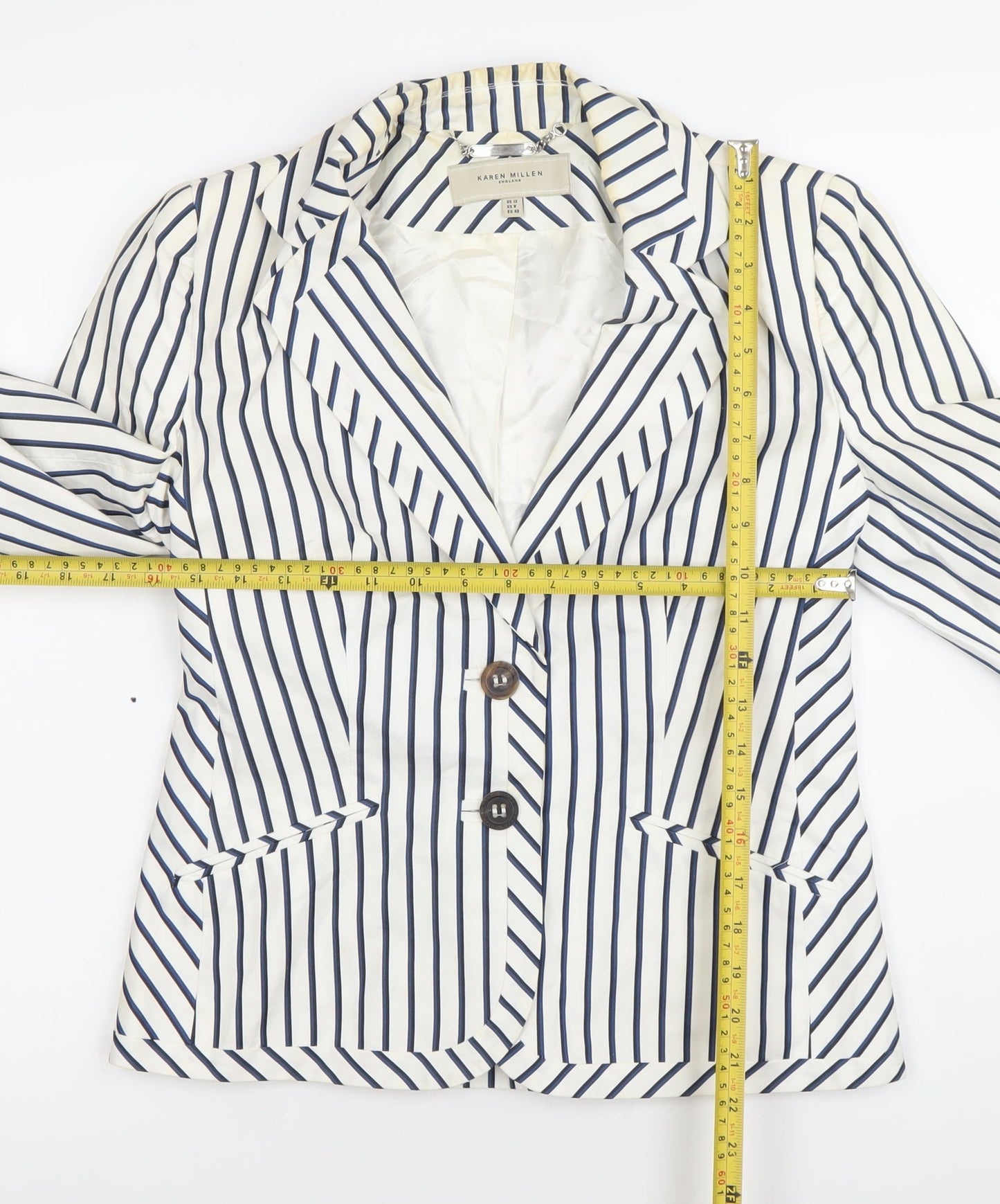 Karen Millen Women’s White Striped Blazer UK 12 Tailored Jacket