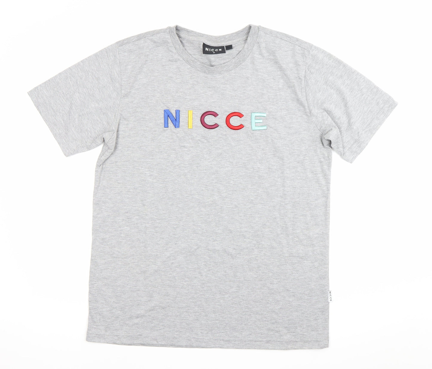 Nicce Mens Grey Embroidered Logo T-Shirt Size M Crew Neck
