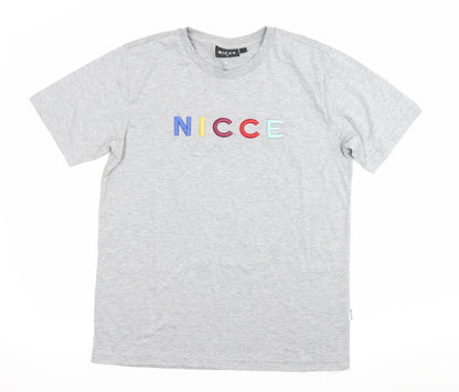 Nicce Mens Grey Embroidered Logo T-Shirt Size M Crew Neck