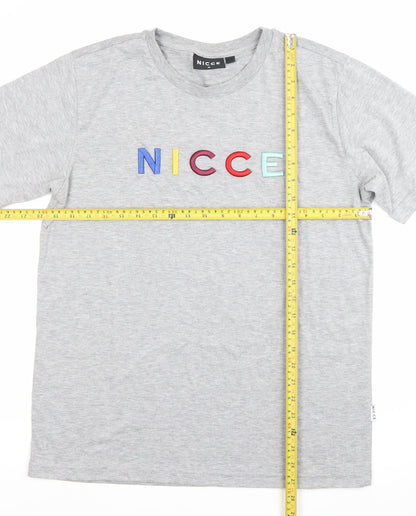 Nicce Mens Grey Embroidered Logo T-Shirt Size M Crew Neck