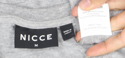 Nicce Mens Grey Embroidered Logo T-Shirt Size M Crew Neck