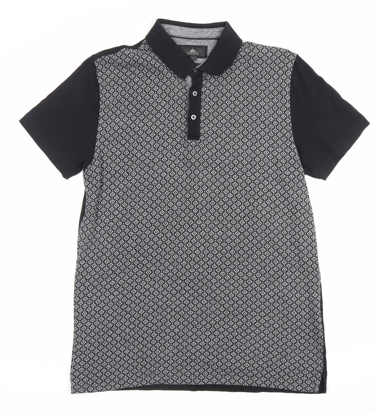 Next Men’s Black Geometric Polo Shirt Size L Short Sleeve Collared