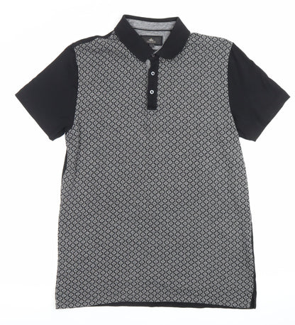 Next Men’s Black Geometric Polo Shirt Size L Short Sleeve Collared