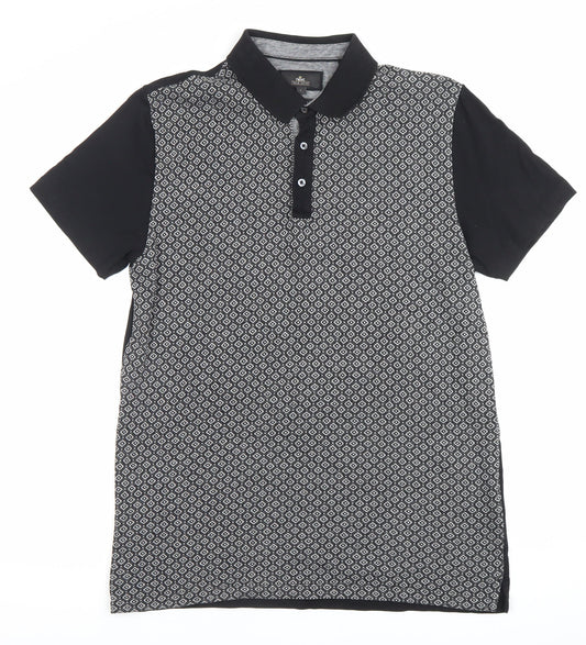 Next Men’s Black Geometric Polo Shirt Size L Short Sleeve Collared