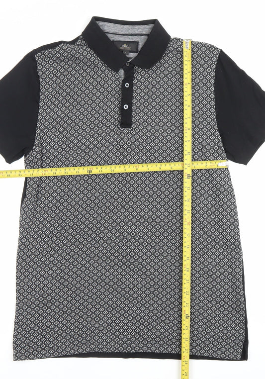 Next Men’s Black Geometric Polo Shirt Size L Short Sleeve Collared
