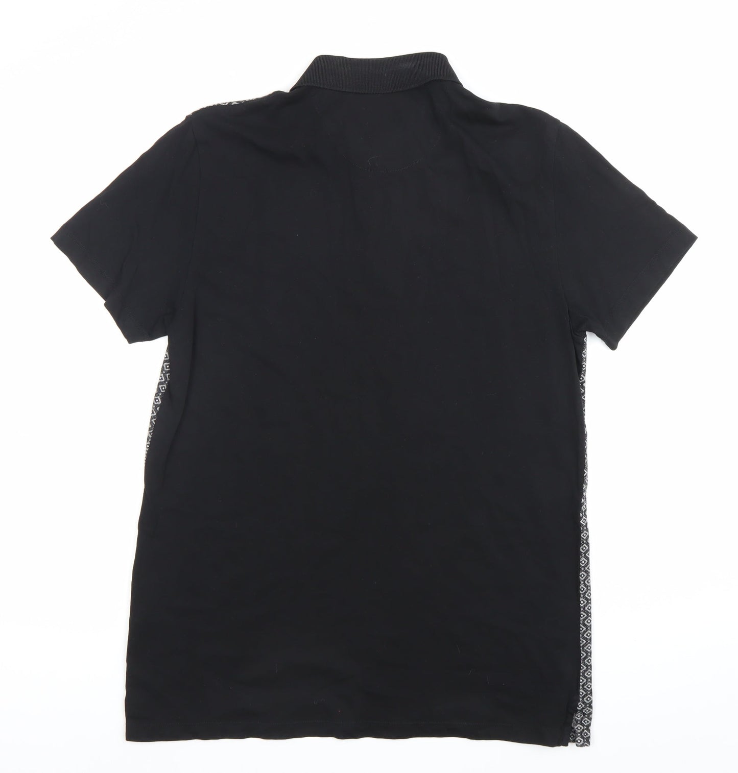 Next Men’s Black Geometric Polo Shirt Size L Short Sleeve Collared