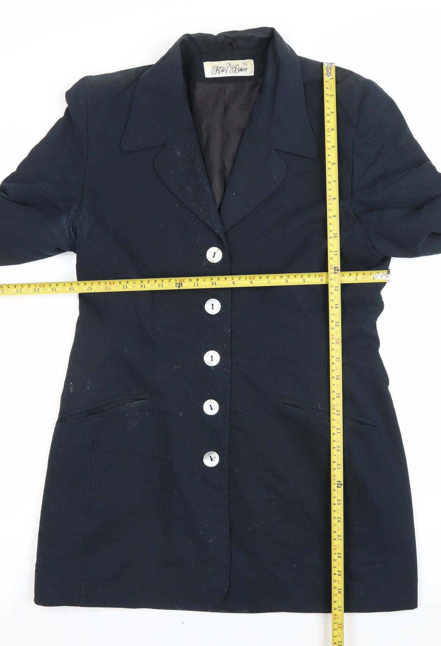 Katy Baker Women’s Black Size 14 Suit Jacket Six-Button Lined