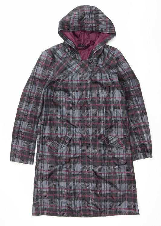 Esmara Womens Grey Plaid Rain Coat Hooded Long UK 10 Polyester