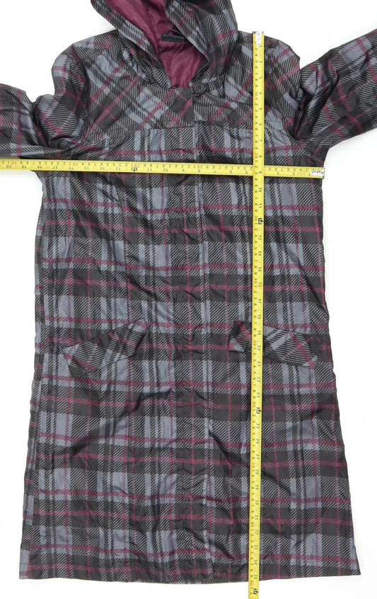 Esmara Womens Grey Plaid Rain Coat Hooded Long UK 10 Polyester