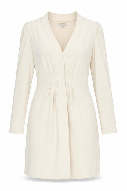 H&M Women Beige Sheath Dress Size 8 Puff Sleeve V-Neck