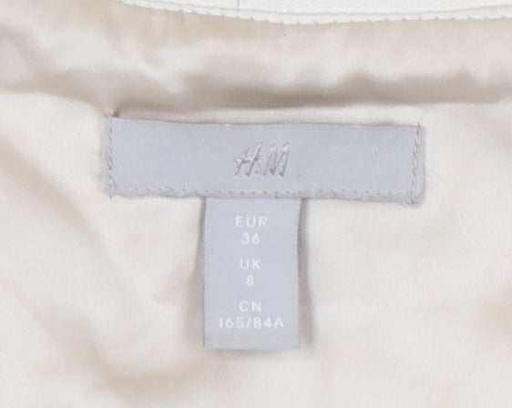 H&M Women Beige Sheath Dress Size 8 Puff Sleeve V-Neck