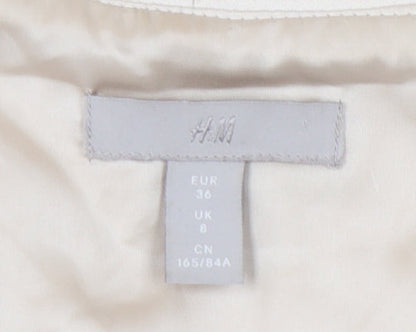 H&M Women Beige Sheath Dress Size 8 Puff Sleeve V-Neck