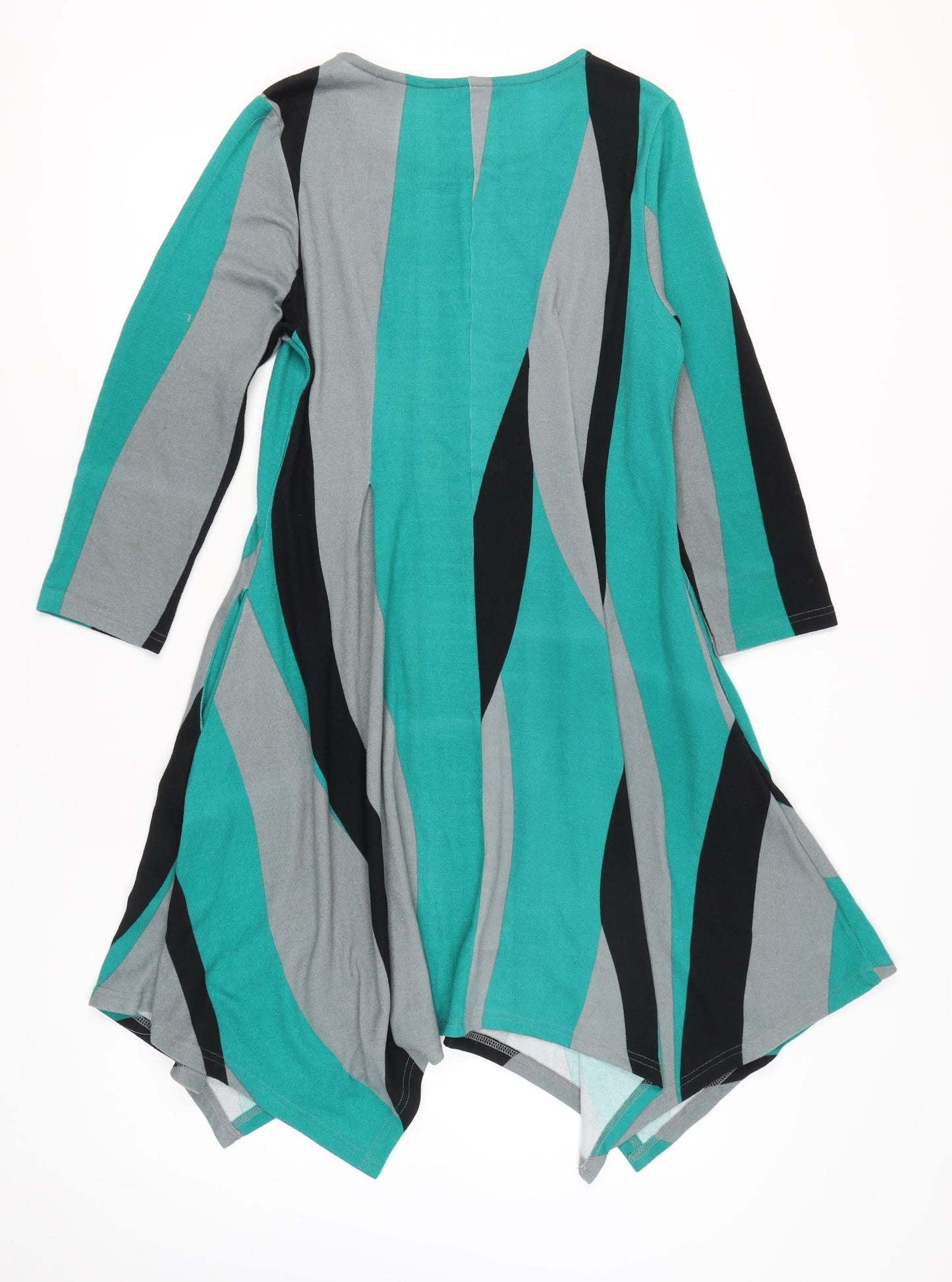 Roman Women’s Green Grey Black A-Line Jersey Dress Size 16 Long Sleeve Scoop Neck