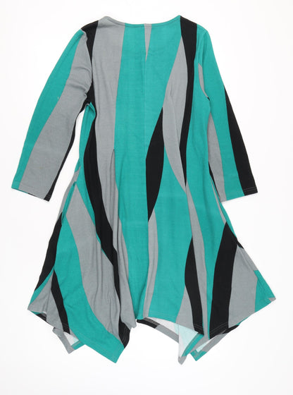 Roman Women’s Green Grey Black A-Line Jersey Dress Size 16 Long Sleeve Scoop Neck