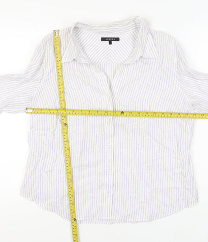 Jaeger Womens White Striped Linen Button-Up Shirt UK 18 3/4 Sleeve
