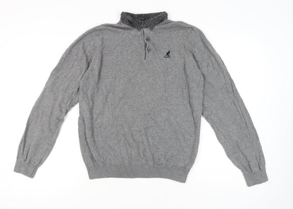 Kangol Mens Grey Cotton Henley Jumper Size L Long Sleeve Casual