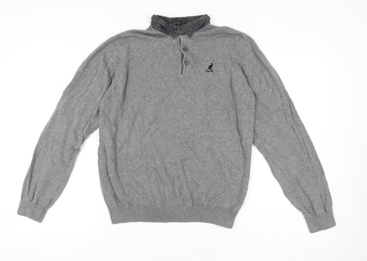 Kangol Mens Grey Cotton Henley Jumper Size L Long Sleeve Casual