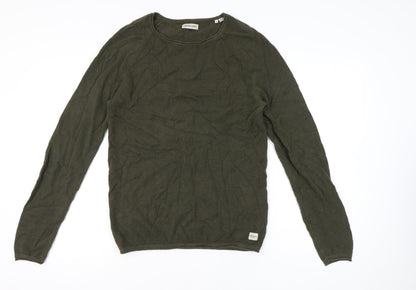 Jack & Jones Men’s Green Cotton Waffle-Knit Jumper Size L