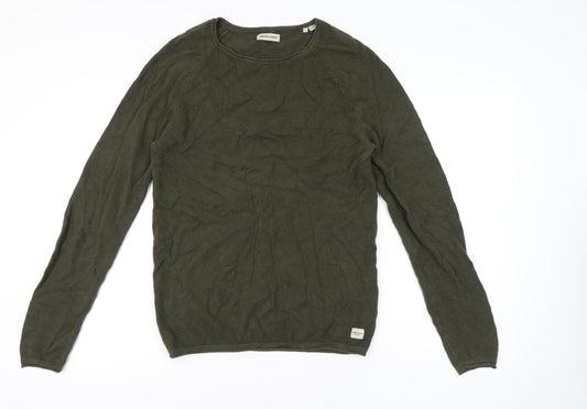 Jack & Jones Men’s Green Cotton Waffle-Knit Jumper Size L