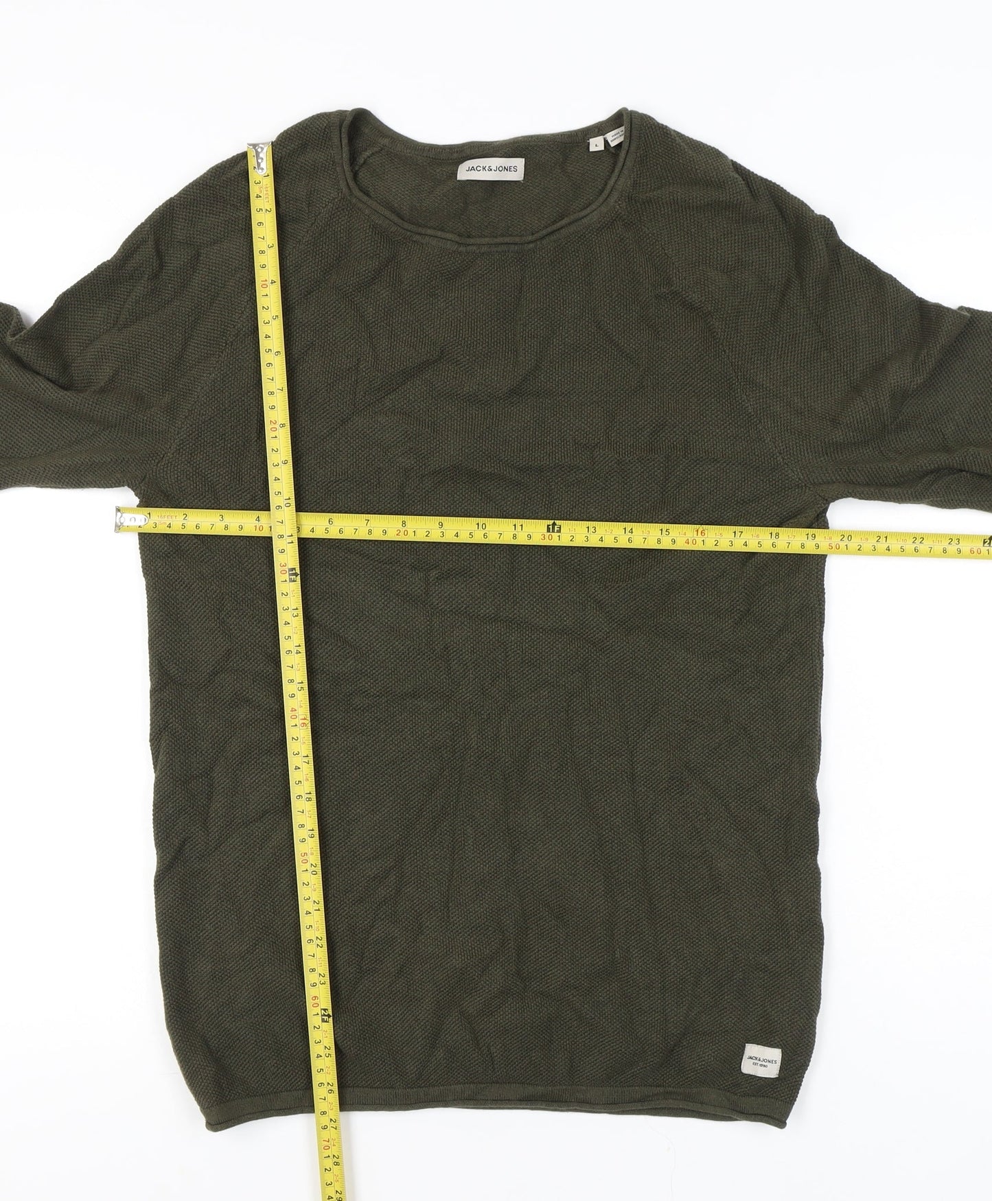 Jack & Jones Men’s Green Cotton Waffle-Knit Jumper Size L