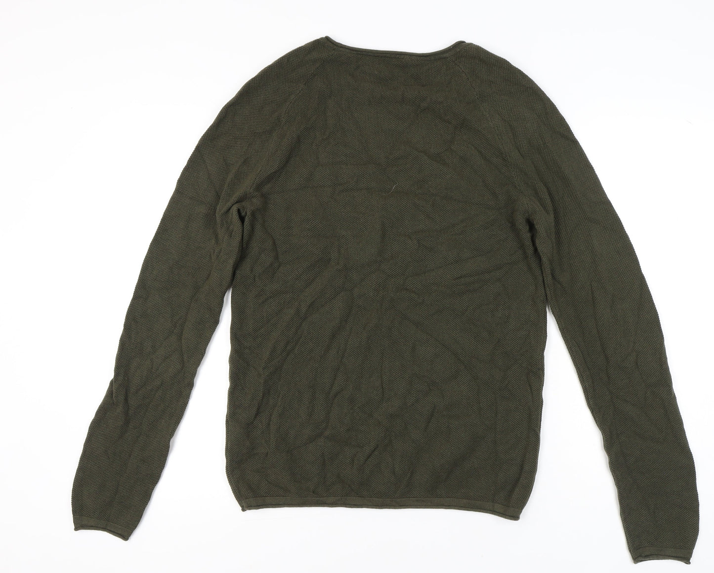 Jack & Jones Men’s Green Cotton Waffle-Knit Jumper Size L