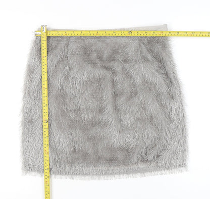 ASOS Women’s Grey Faux Fur Trim Short Pencil Skirt Size 16