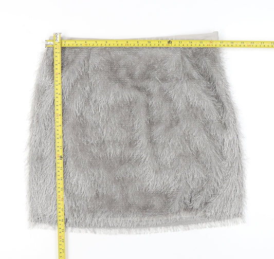 ASOS Women’s Grey Faux Fur Trim Short Pencil Skirt Size 16