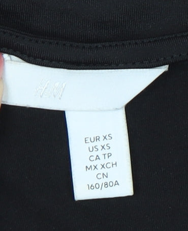 H&M Women Black XS Lace V-Neck Bodysuit Long Sleeve Stretch