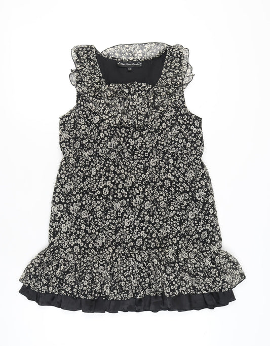 Mela Loves London Women’s Black Floral Ruffle Shift Dress S