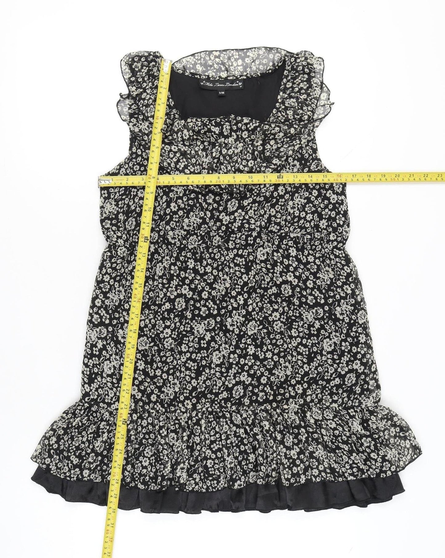 Mela Loves London Women’s Black Floral Ruffle Shift Dress S