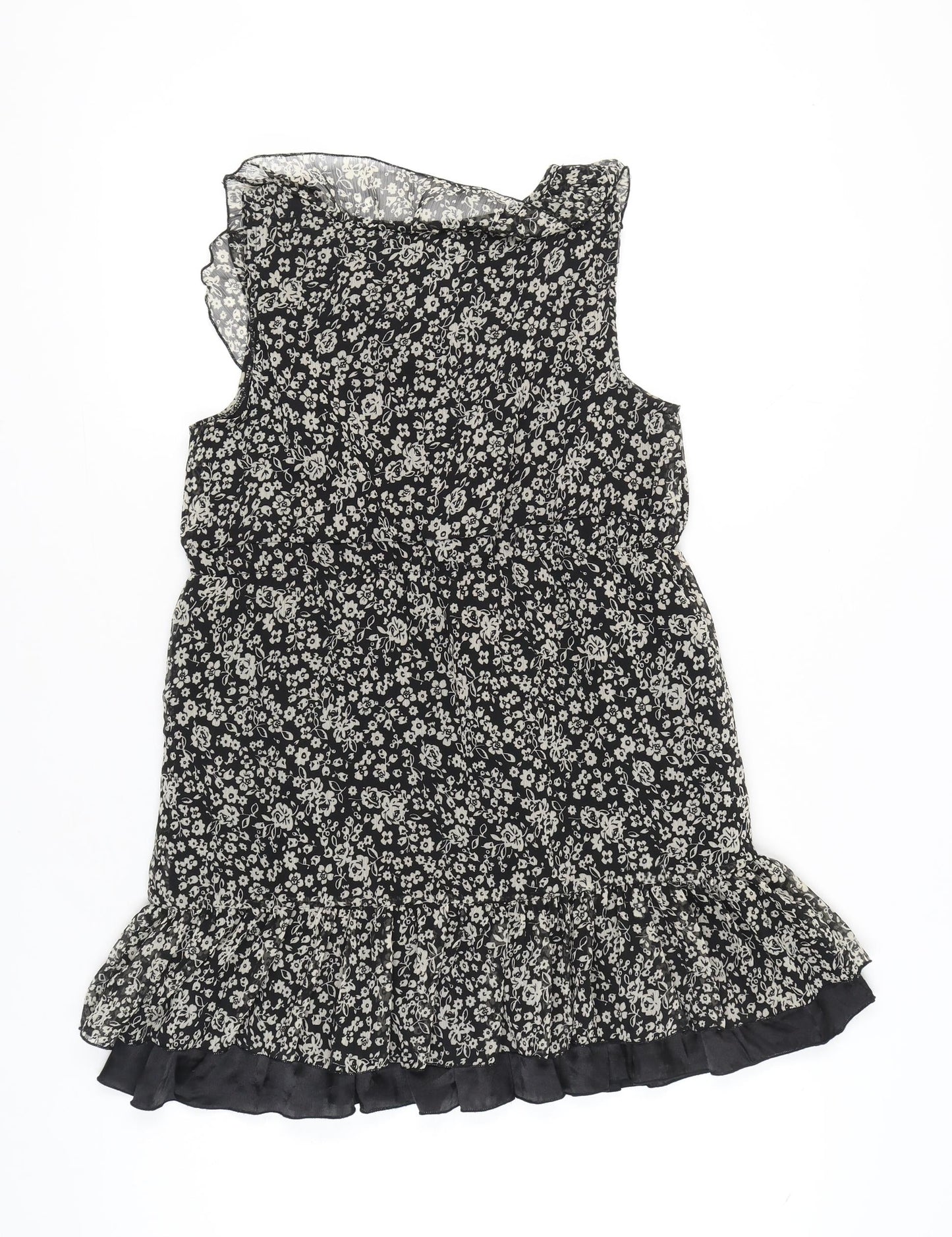 Mela Loves London Women’s Black Floral Ruffle Shift Dress S