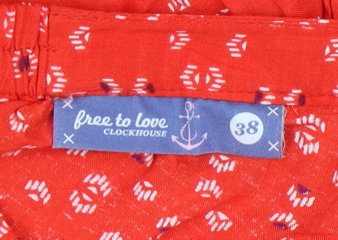 Clockhouse Womens Red A-Line Short Skirt Size 10 Viscose Button Detail