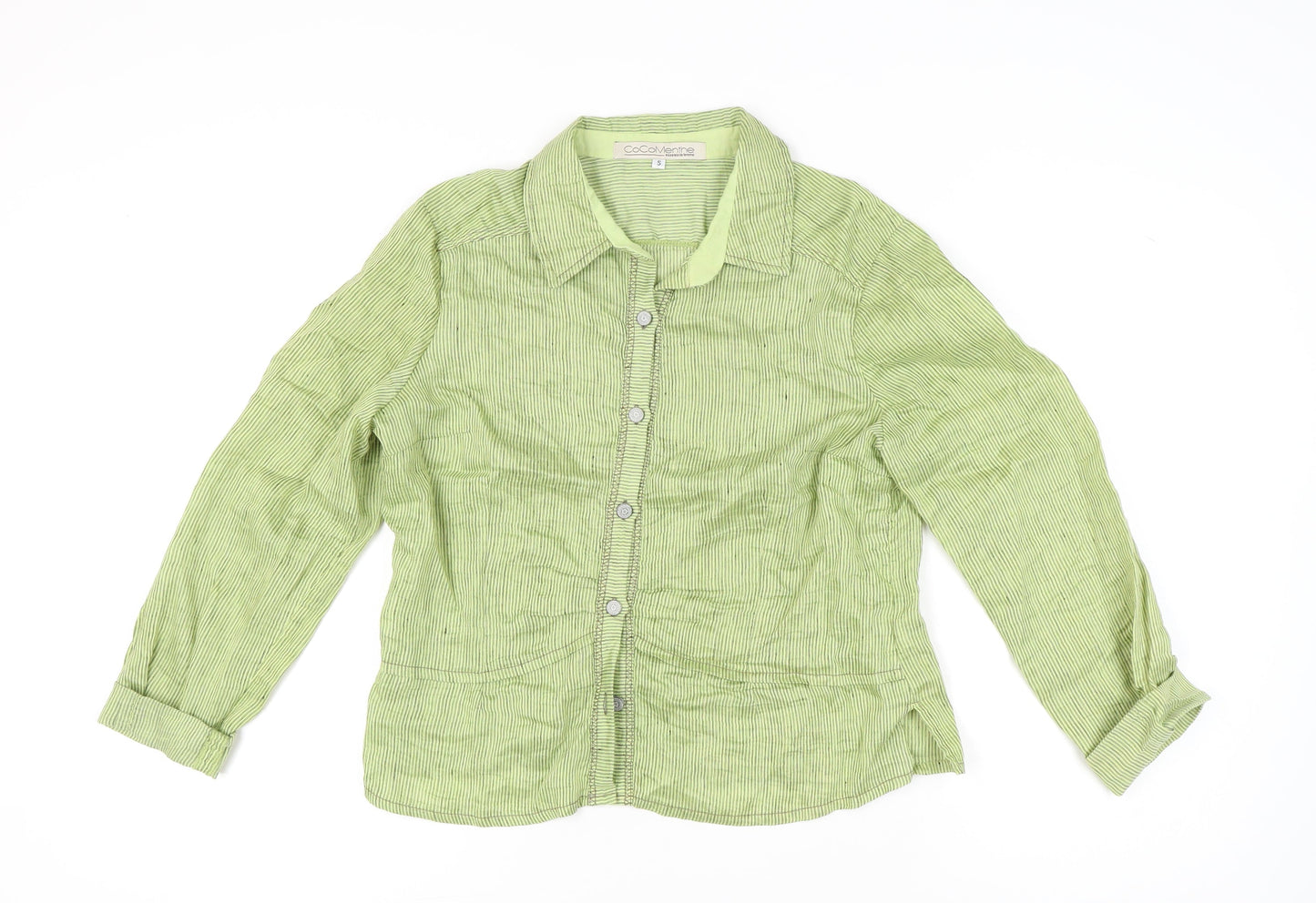 CoCoMenthe Womens Green Striped Button-Up Shirt Size S