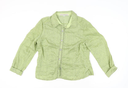 CoCoMenthe Womens Green Striped Button-Up Shirt Size S