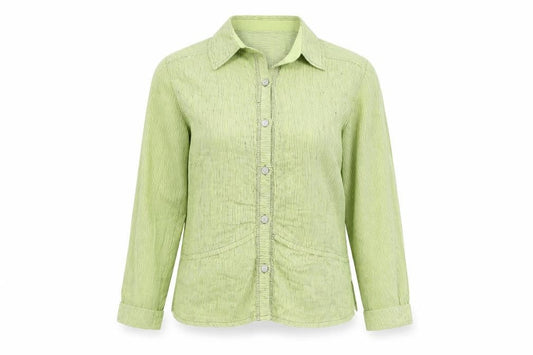 CoCoMenthe Womens Green Striped Button-Up Shirt Size S