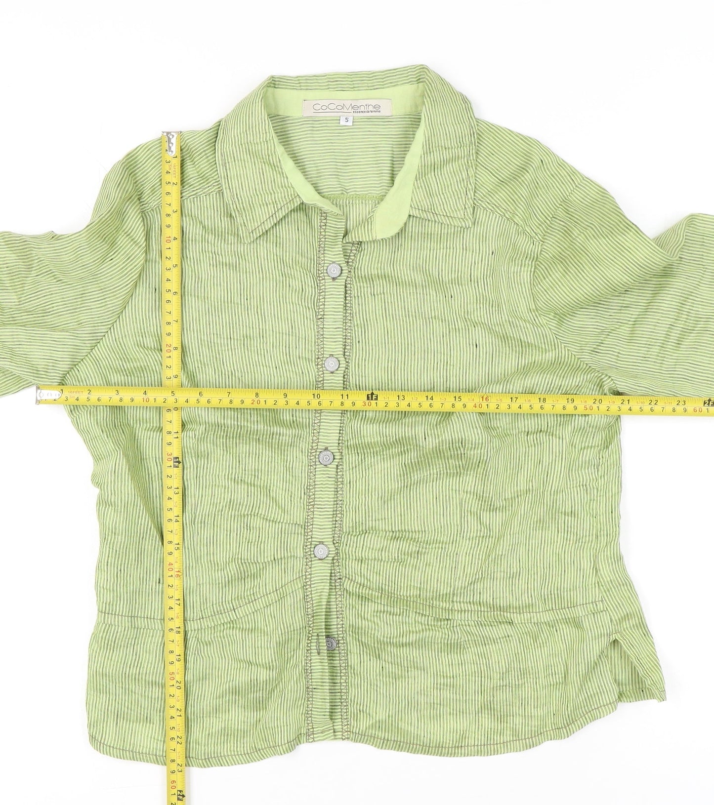 CoCoMenthe Womens Green Striped Button-Up Shirt Size S