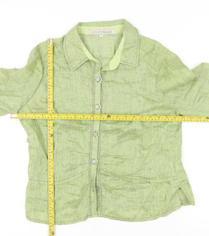 CoCoMenthe Womens Green Striped Button-Up Shirt Size S