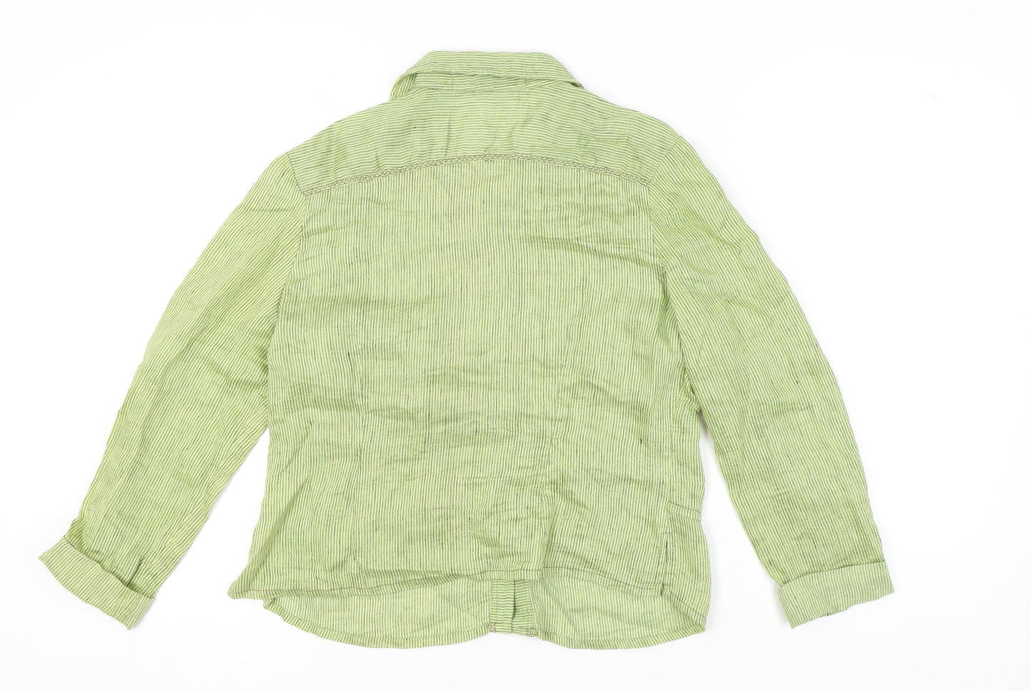 CoCoMenthe Womens Green Striped Button-Up Shirt Size S