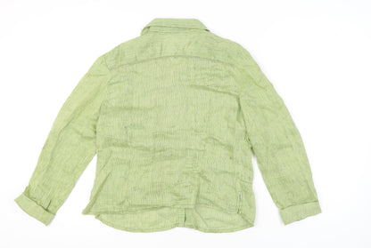 CoCoMenthe Womens Green Striped Button-Up Shirt Size S