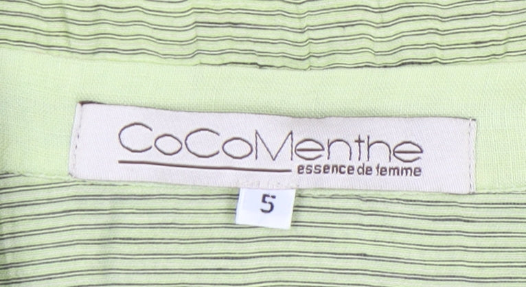 CoCoMenthe Womens Green Striped Button-Up Shirt Size S